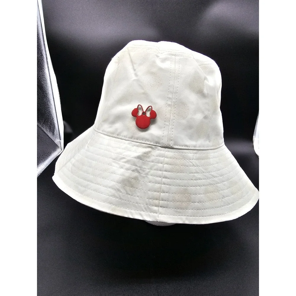 Disney Parks White With‎ Glitter Polka Dots Bucket Hat Minnie Mouse Pin - Adult